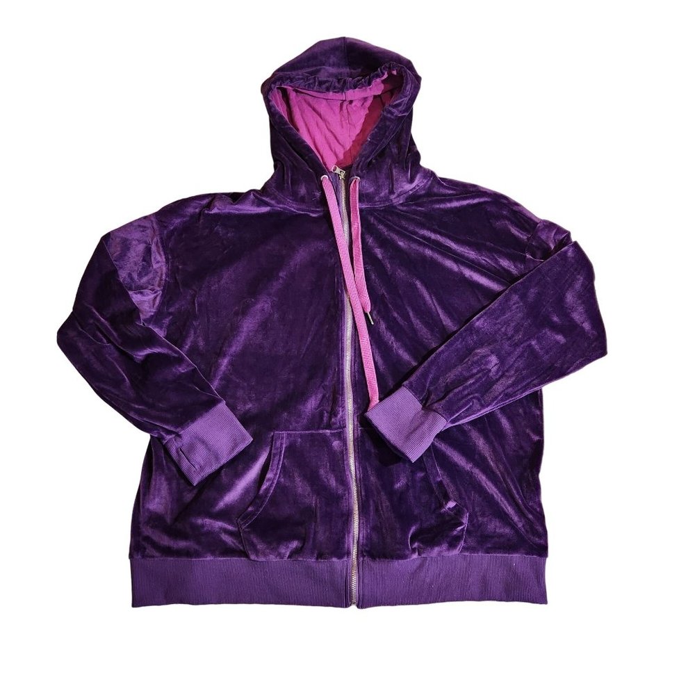 LuLaRoe Cozy Bethany Purple Fuchia Full Zip Velvet Hoodie Women's Plus Size 1X